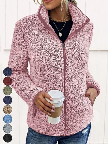 Shawl Collar Casual Fluff/Granular Fleece Fabric Teddy Jacket - Just Fashion Now - Modalova