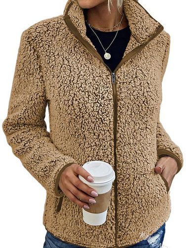 Shawl Collar Casual Fluff/Granular Fleece Fabric Teddy Jacket - Modetalente - Modalova