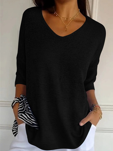 Plain Casual Loose V Neck Sweater - Just Fashion Now - Modalova