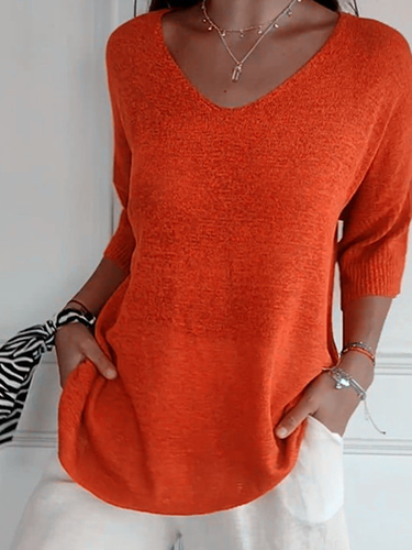 Plain Casual Loose V Neck Sweater - Just Fashion Now - Modalova