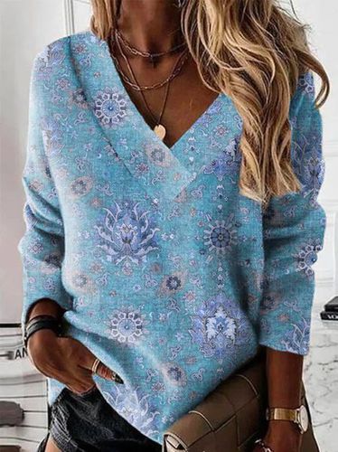 V Neck Ethnic Regular Fit Casual Sweatshirt - Modetalente - Modalova