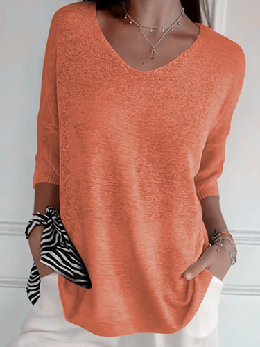 Plain Casual Loose V Neck Sweater - Just Fashion Now - Modalova