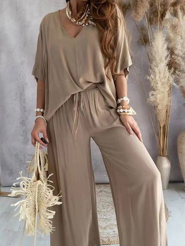 Loose Casual Plain Two-Piece Set - Just Fashion Now - Modalova