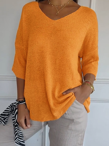 Plain Casual Loose V Neck Sweater - Just Fashion Now - Modalova