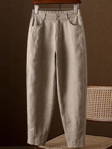 Casual Cotton And Linen Pocket Stitching Pants - Just Fashion Now - Modalova