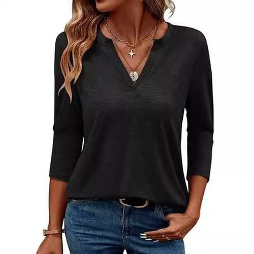 Women's Long Sleeve Blouse Spring/Fall Black Plain V Neck Daily Going Out Casual Top - Just Fashion Now - Modalova