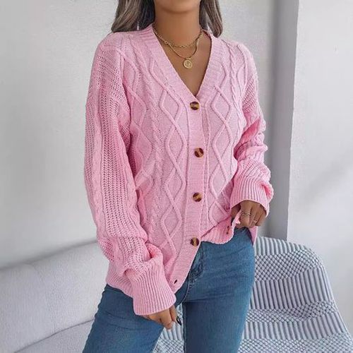 Casual Buckle Wool/Knitting V Neck Cardigan - Just Fashion Now - Modalova