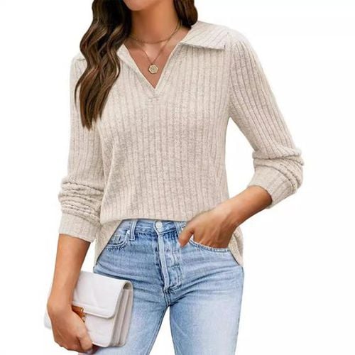 Women's Long Sleeve Blouse Spring/Fall Blue Plain Shirt Collar Daily Going Out Casual Top - Just Fashion Now - Modalova