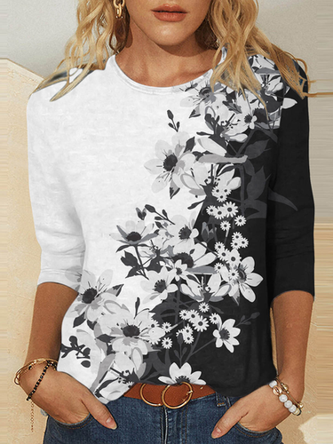 Women's Floral Printing Knitted Crew Neck Daily Going Out Casual Top - Just Fashion Now - Modalova