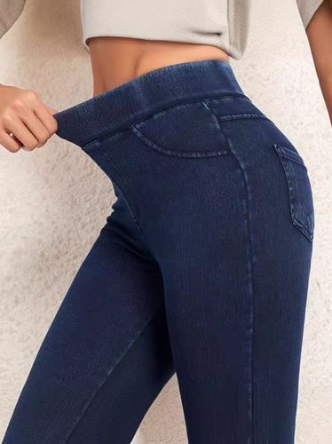 Denim Tight Plain Casual Leggings - Just Fashion Now - Modalova