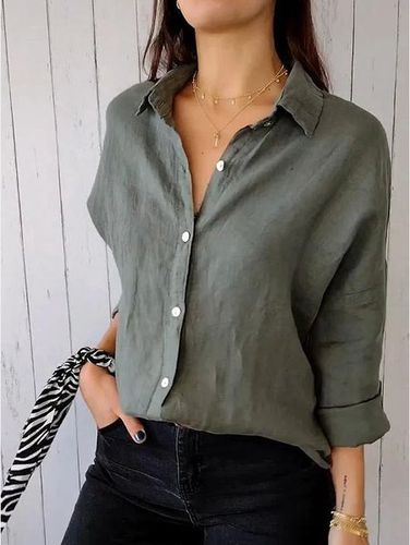 Women's Plain Shirt Collar Daily Going Out Casual Top - Just Fashion Now - Modalova