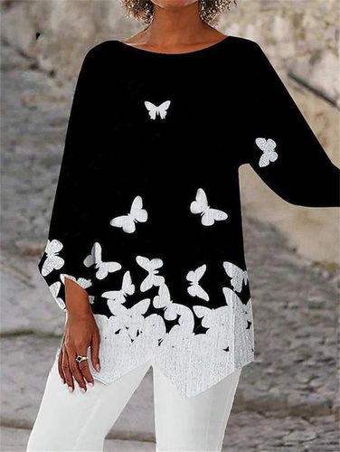 Crew Neck Loose Casual Butterfly Blouse - Just Fashion Now - Modalova