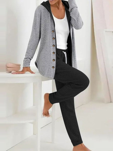 Women's Buckle Plain Daily Going Out Two-Piece Set Gray Casual Spring/Fall Coat With Pants Matching Set - Just Fashion Now - Modalova