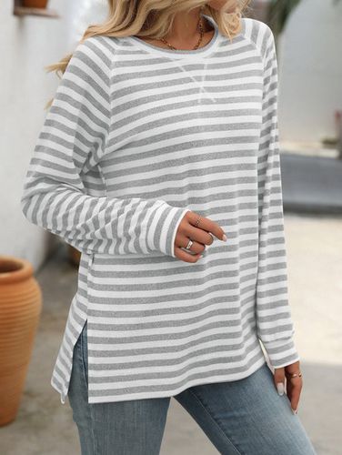 Women's Long Sleeve Blouse Spring/Fall Black Striped Crew Neck Daily Going Out Casual Top - Just Fashion Now - Modalova