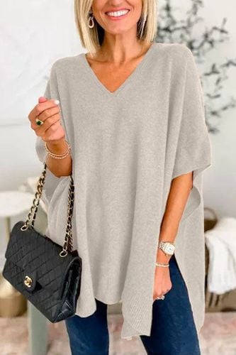 Plain Casual V Neck Loose Sweater - Just Fashion Now - Modalova