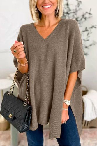 Plain Casual V Neck Loose Sweater - Just Fashion Now - Modalova