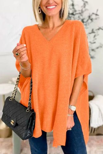 Plain Casual V Neck Loose Sweater - Just Fashion Now - Modalova