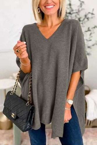 Plain Casual V Neck Loose Sweater - Just Fashion Now - Modalova