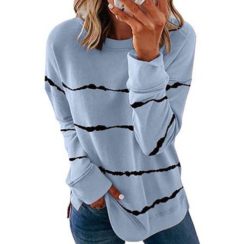 Striped Loose Casual Sweatshirt - Just Fashion Now - Modalova