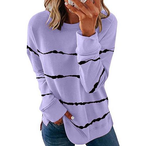 Striped Loose Casual Sweatshirt - Just Fashion Now - Modalova