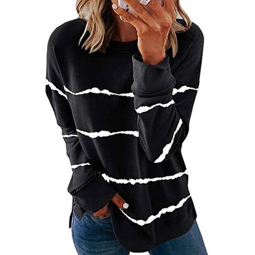 Striped Loose Casual Sweatshirt - Just Fashion Now - Modalova