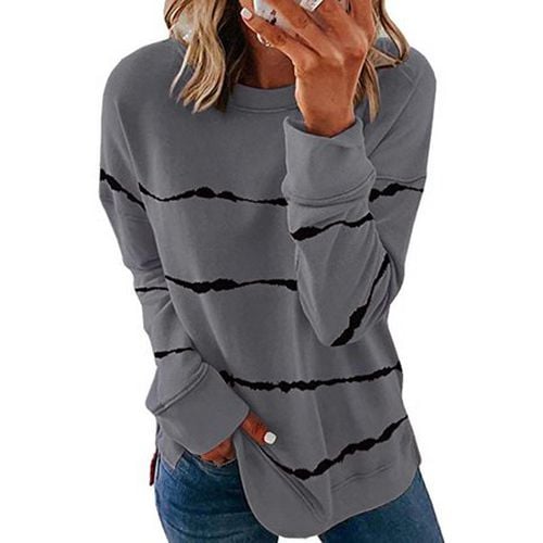 Striped Loose Casual Sweatshirt - Just Fashion Now - Modalova