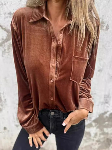 Women's Shirt Summer Coffee Plain Velvet Shirt Collar Daily Going Out Casual Top - Just Fashion Now - Modalova