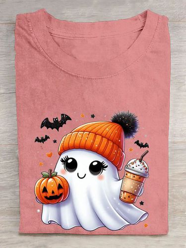 Fun Halloween Pumpkin Printed Round Neck T-shirt - Just Fashion Now - Modalova