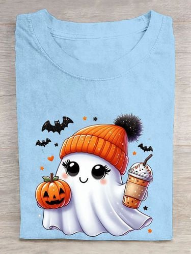 Fun Halloween Pumpkin Printed Round Neck T-shirt - Just Fashion Now - Modalova