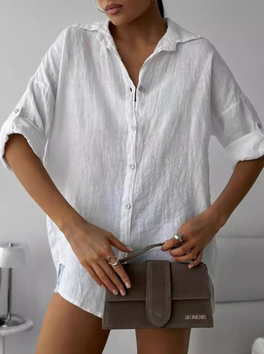 Women's Long Sleeve Shirt Spring/Fall White Plain Shirt Collar Daily Going Out Casual Top - Just Fashion Now - Modalova