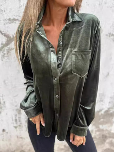 Women's Shirt Summer Coffee Plain Velvet Shirt Collar Daily Going Out Casual Top - Just Fashion Now - Modalova