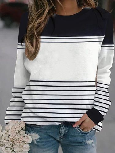 Striped print round neck casual Sweatshirt - Modetalente - Modalova