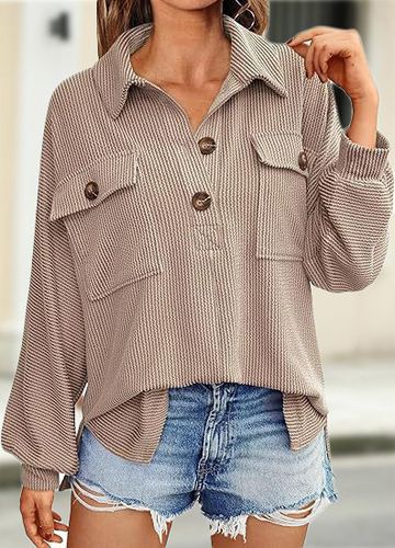 Women's Long Sleeve Blouse Spring/Fall Army Green Plain Shirt Collar Daily Going Out Casual Top - Just Fashion Now - Modalova