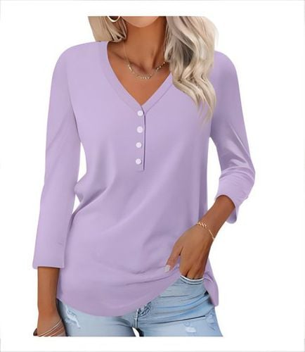 Women's Long Sleeve T-shirt Spring/Fall Gray Plain V Neck Daily Going Out Casual Top - Modetalente - Modalova