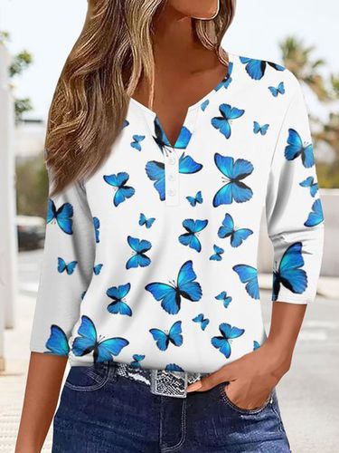 Women's Butterfly Knitted Notched Daily Going Out Casual Top - Just Fashion Now - Modalova