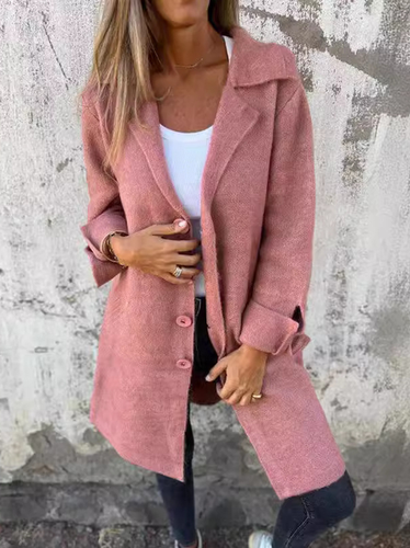 Lapel Collar Loose Plain Elegant Coat - Just Fashion Now - Modalova