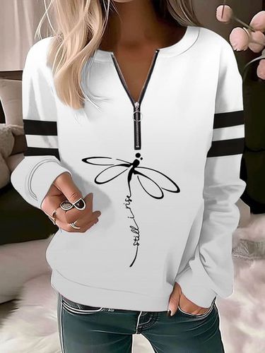 Dragonfly print contrasting women's casual long sleeved zipper sweatshirt - Just Fashion Now - Modalova