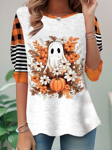 Loose Casual Crew Neck Halloween T-Shirt - Just Fashion Now - Modalova