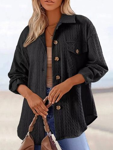 Loose Jacquard Shirt Collar Casual Jacket - Just Fashion Now - Modalova