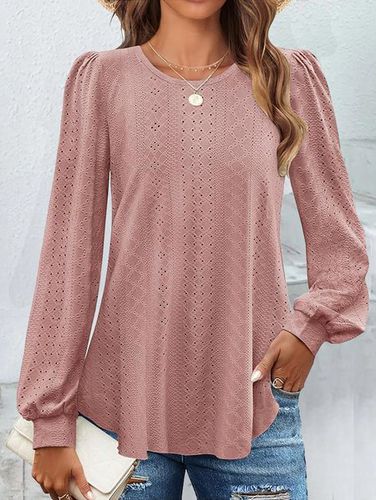 Plain Crew Neck Casual Lace T-Shirt - Just Fashion Now - Modalova