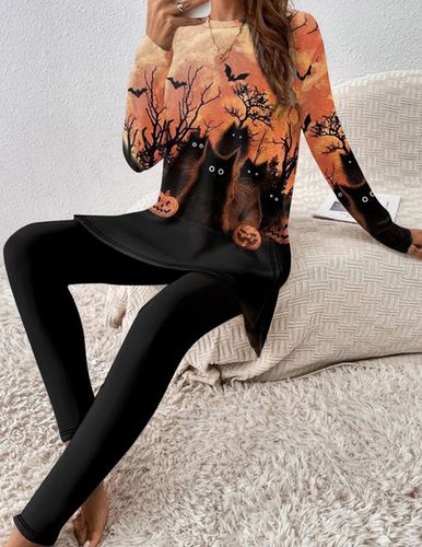 Halloween Cat Print Two Piece Set - Just Fashion Now - Modalova