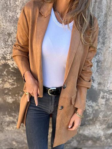 Suede Lapel Collar Casual Plain Coat - Just Fashion Now - Modalova