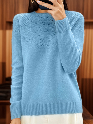 Crew Neck Wool/Knitting Casual Sweater - Just Fashion Now - Modalova