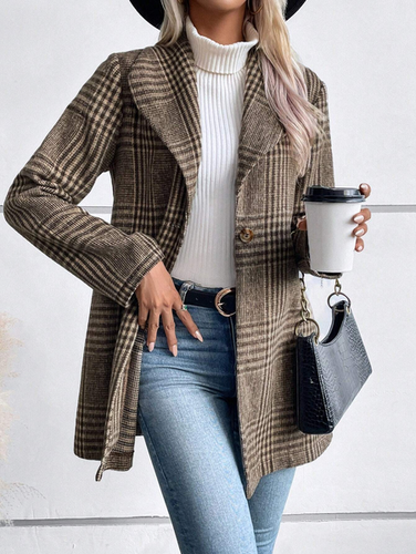 Loose Casual Shawl Collar Plaid Jacket - Just Fashion Now - Modalova