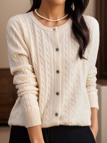 Casual Crew Neck Cardigan - Just Fashion Now - Modalova