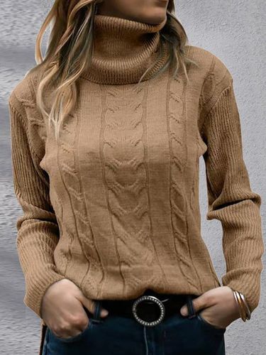 Casual Plain Turtleneck Loose Sweater - Just Fashion Now - Modalova