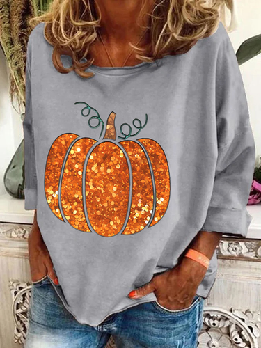 Sequin Pumpkin Print Casual Sweatshirt - Just Fashion Now - Modalova