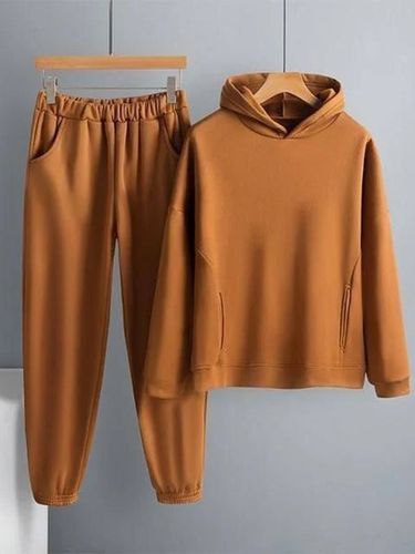 Plain Loose Casual Hoodie Two-Piece Set - Just Fashion Now - Modalova