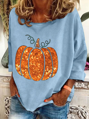 Sequin Pumpkin Print Casual Sweatshirt - Just Fashion Now - Modalova