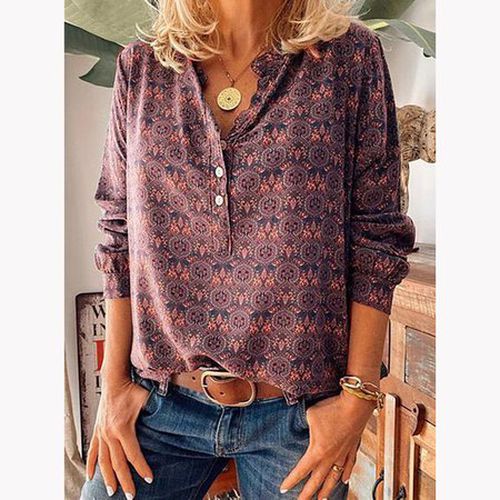 Notched Jersey Casual Blouse - Just Fashion Now - Modalova